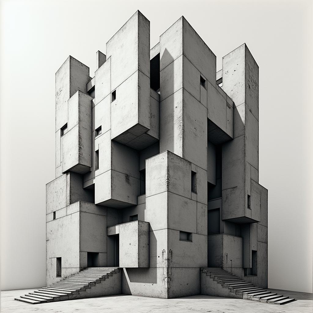 Fragmented Building Rendered in Monochrome Cubism