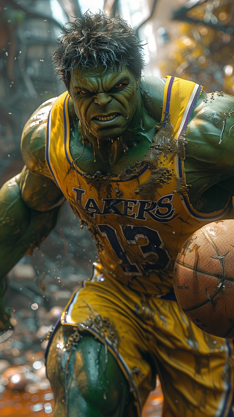 Hulk Basketball Dunk Lakers Uniform Surreal