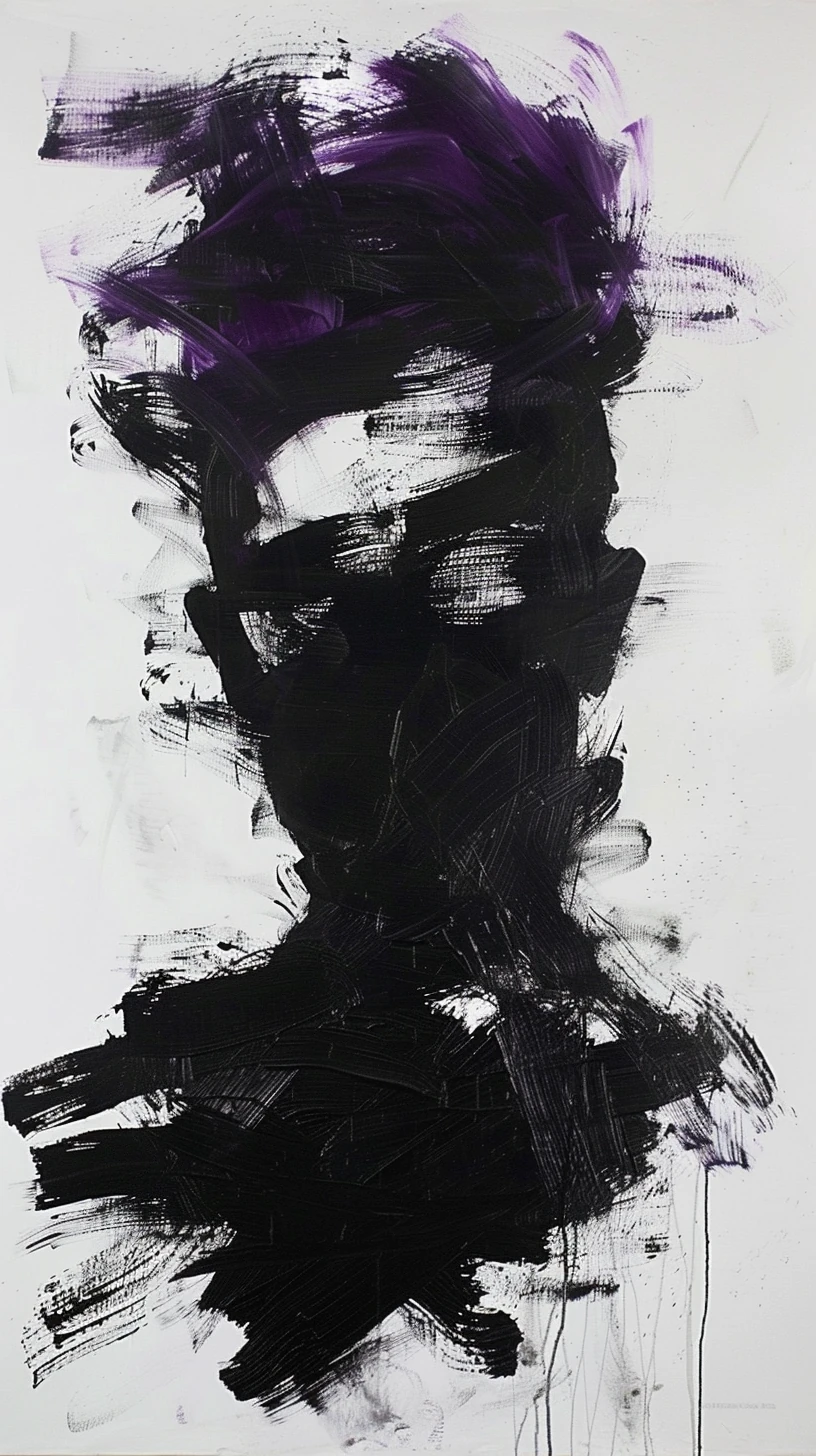 Abstract Portrait Bold Brushstrokes Black Purple