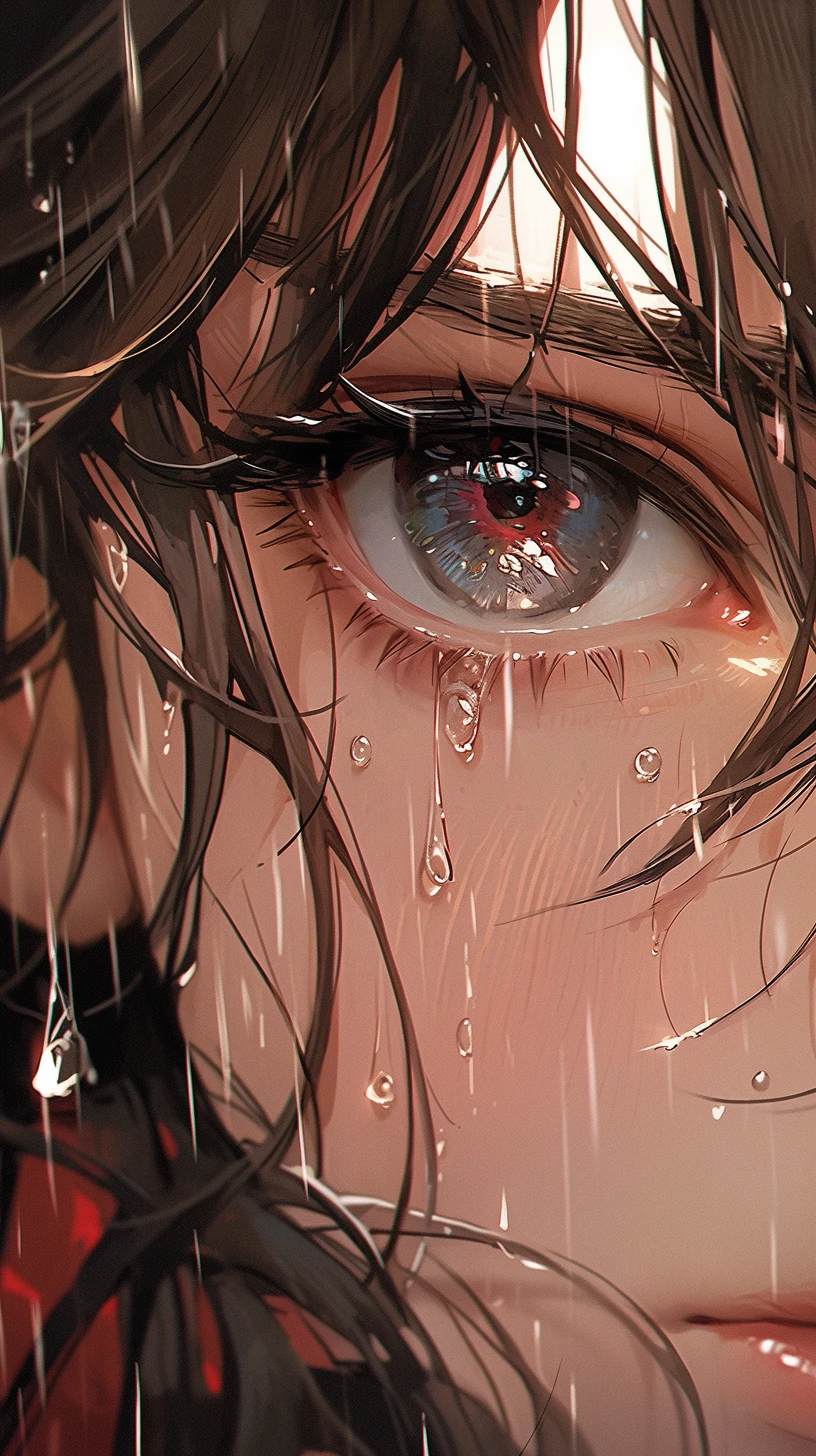 Woman Face Tears Sad Expression Anime Rain