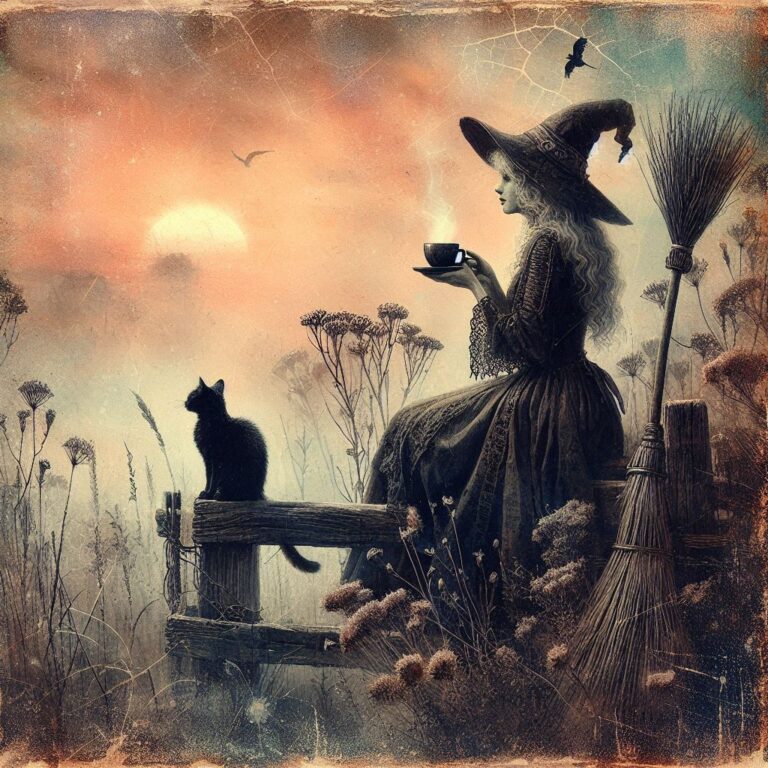 Primitive Witch Enjoying Coffee at Dawn
