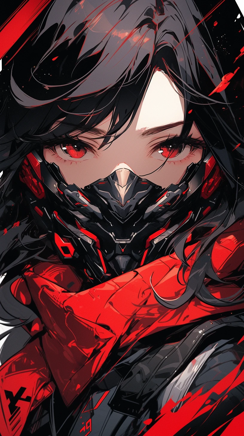 Women Black Red Cyberpunk Manga Poster
