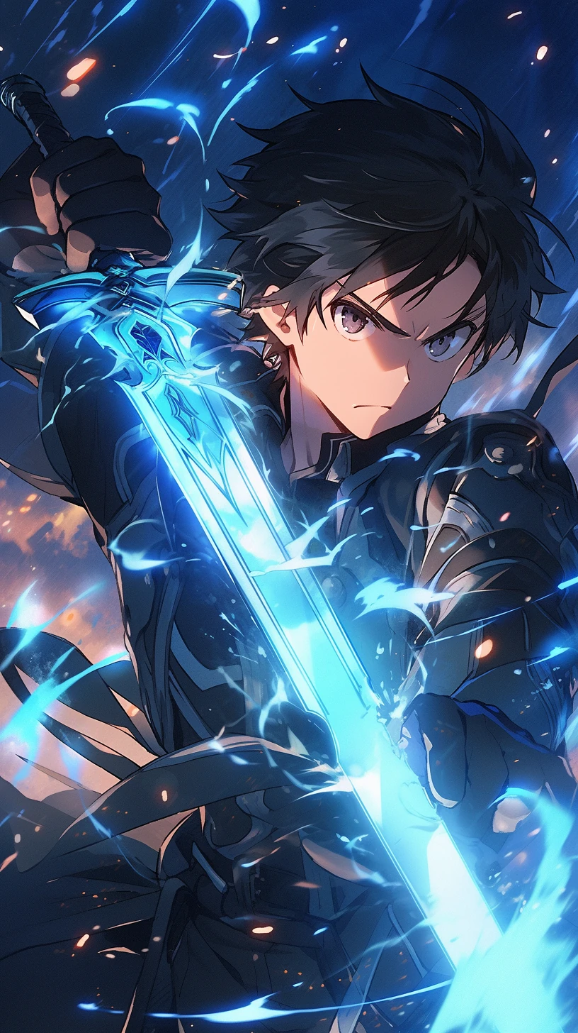 Anime SAO Swordsman Black Blue Light