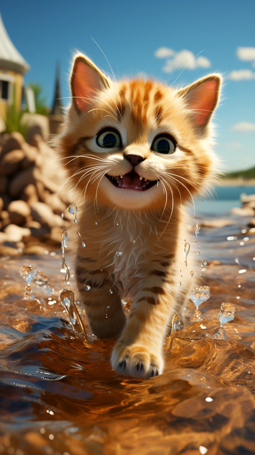 Cat Beach Pixar 3D Render Finding Nemo