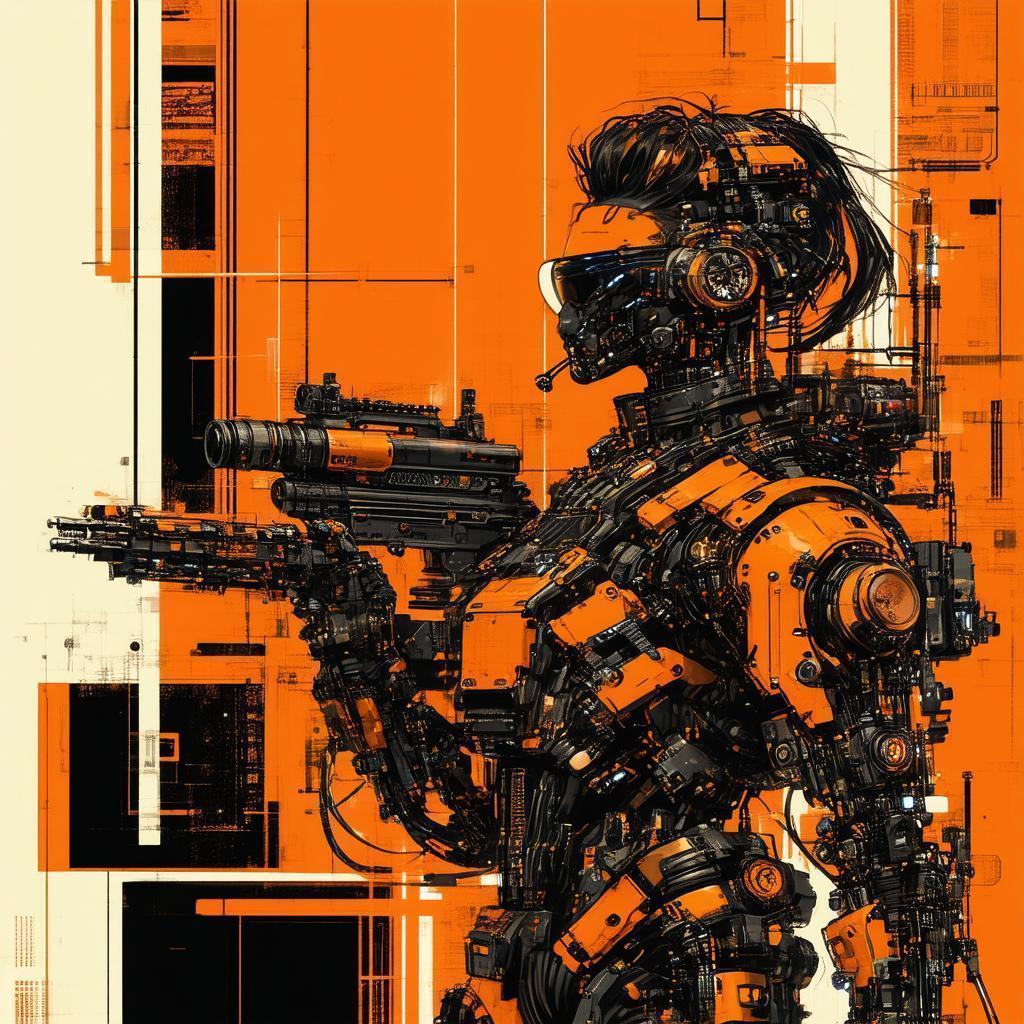 Mechanic With Industrial Cyberpunk Arms in Orange