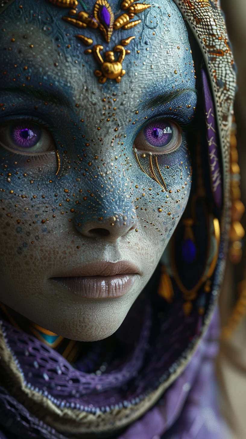 Alien Woman Purple Eyes Portrait