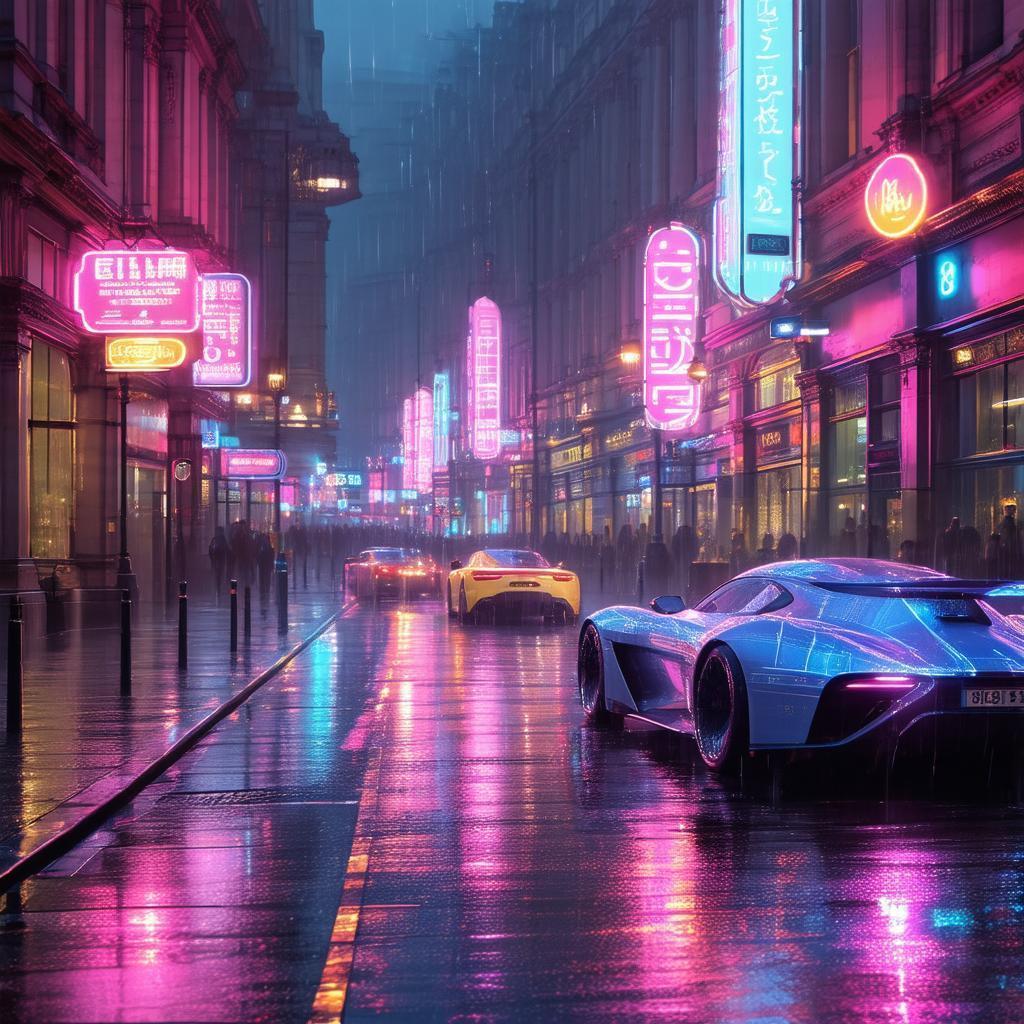 Rain Soaked Neon London After Dark