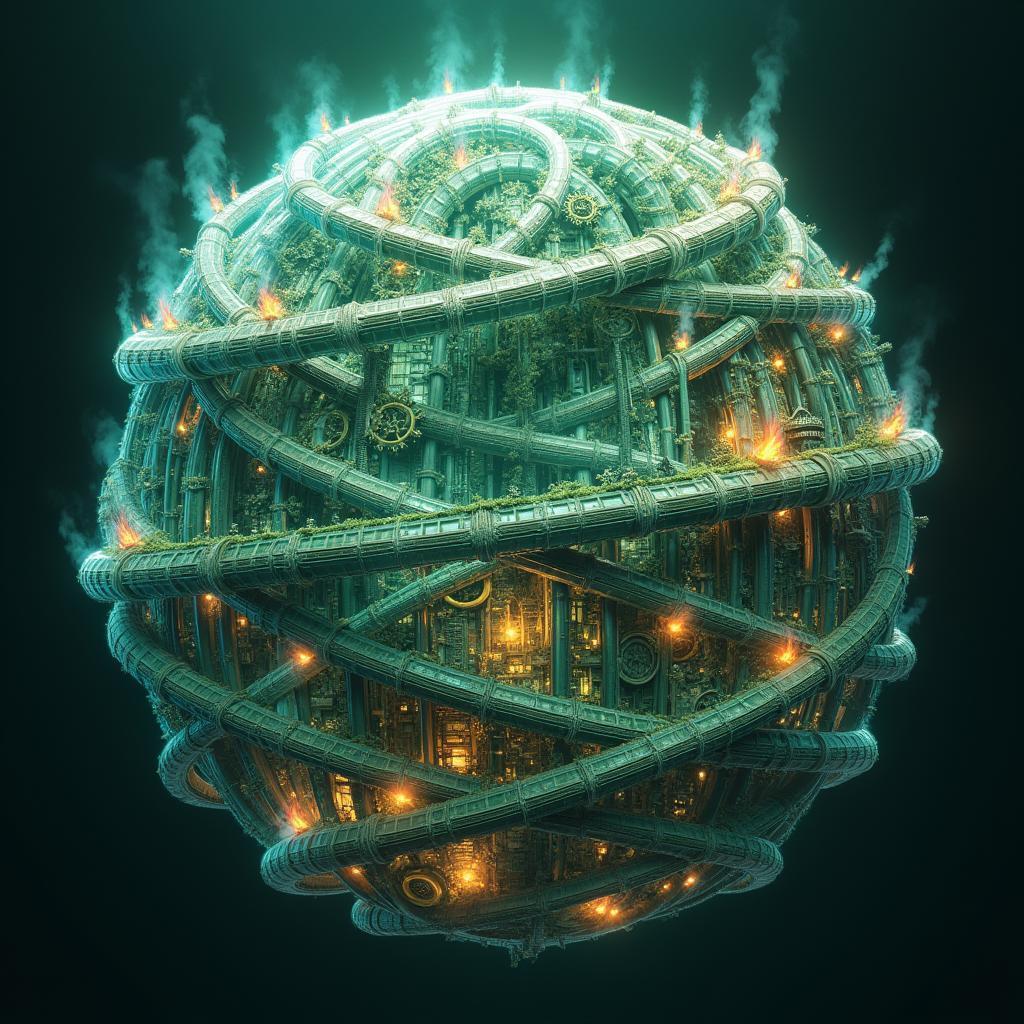 Fantastical Pipeline of Gears Shaping a Globe
