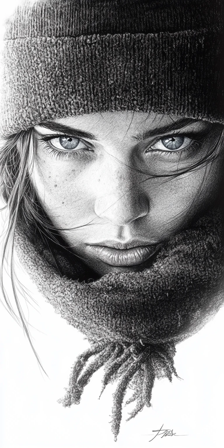 Woman Blue Eyes Charcoal Sketch