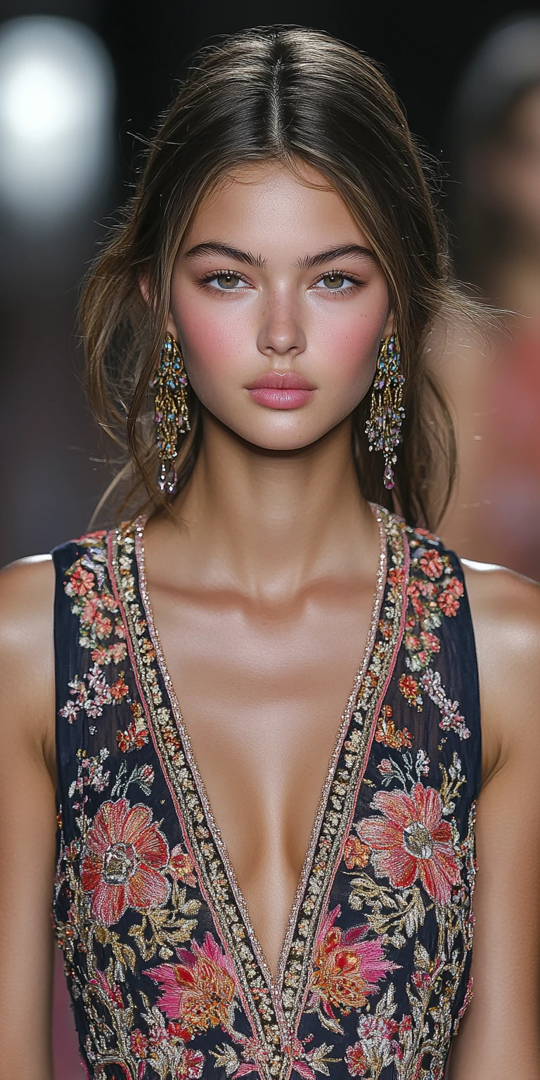 Woman Runway Embroidered Dress