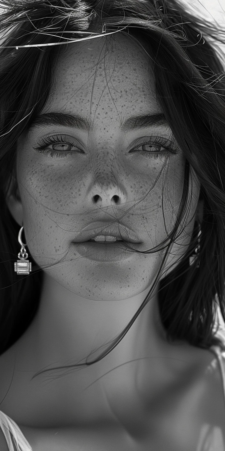Woman Long Hair Black White
