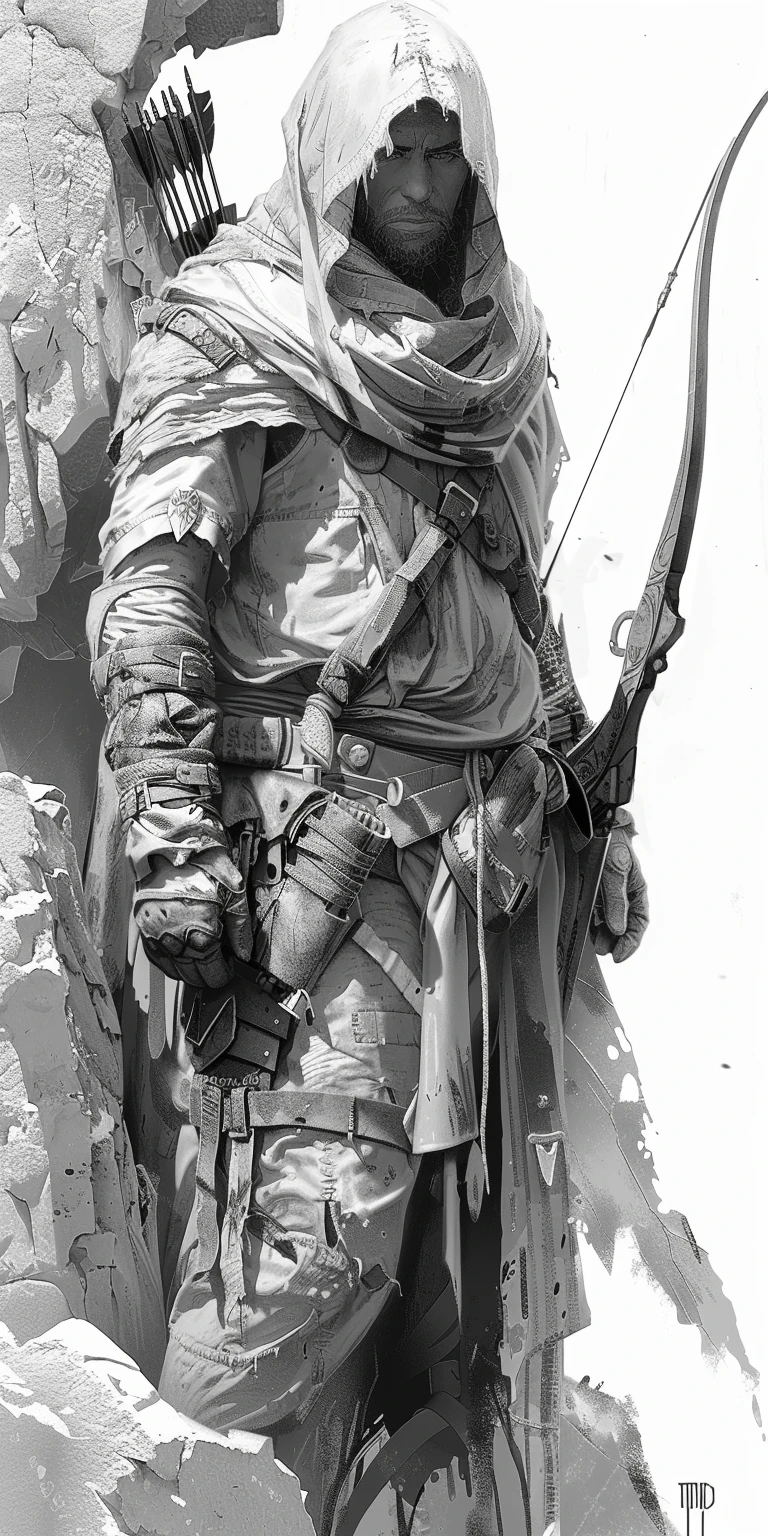 Ranger Longbow Cloak Fantasy Line Art