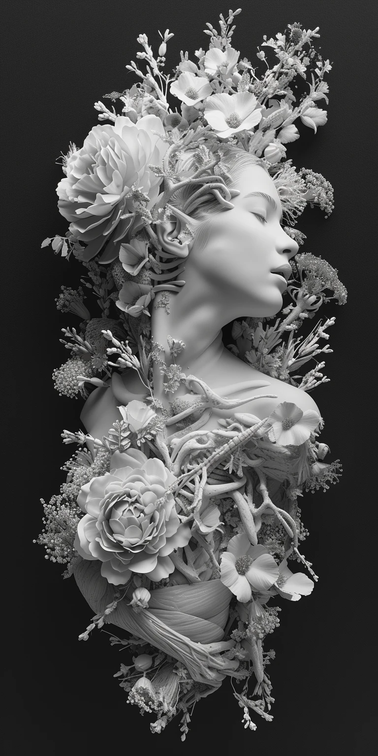 Woman Flowers Medical Imaging Art Style