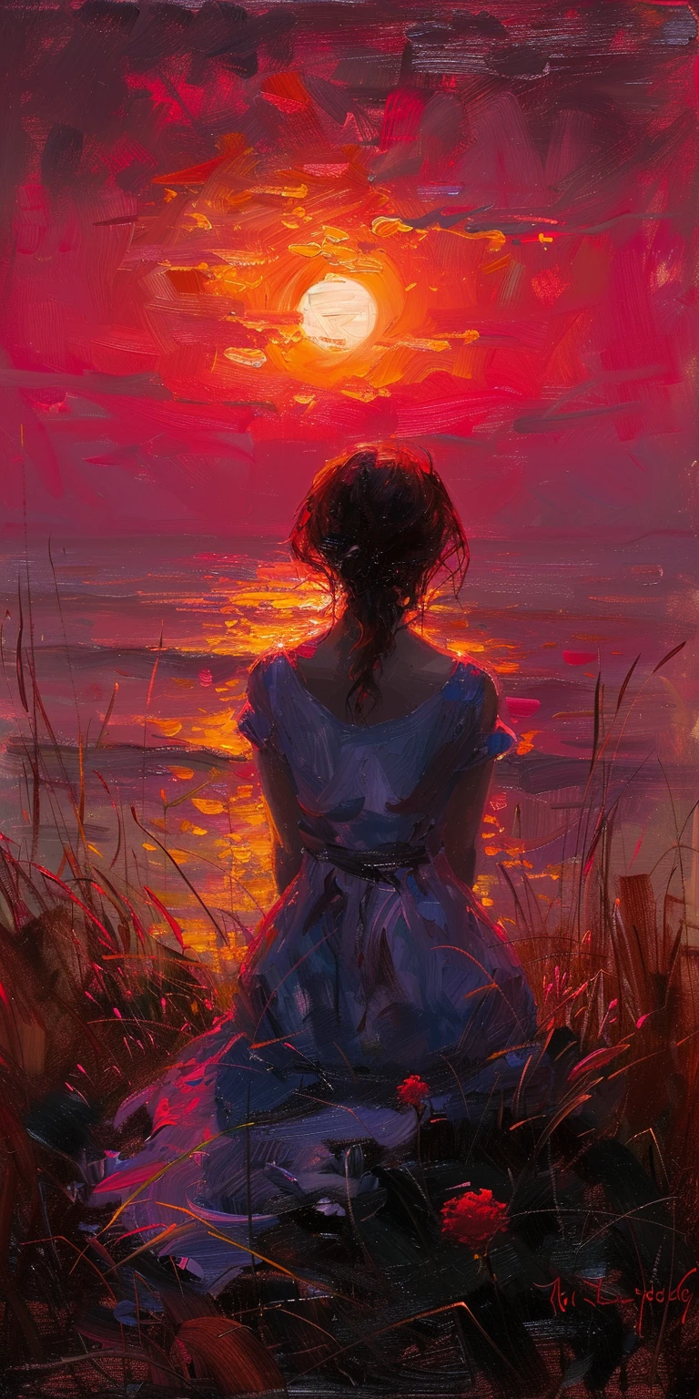 Woman Sunset Impressionist Painting Delicate