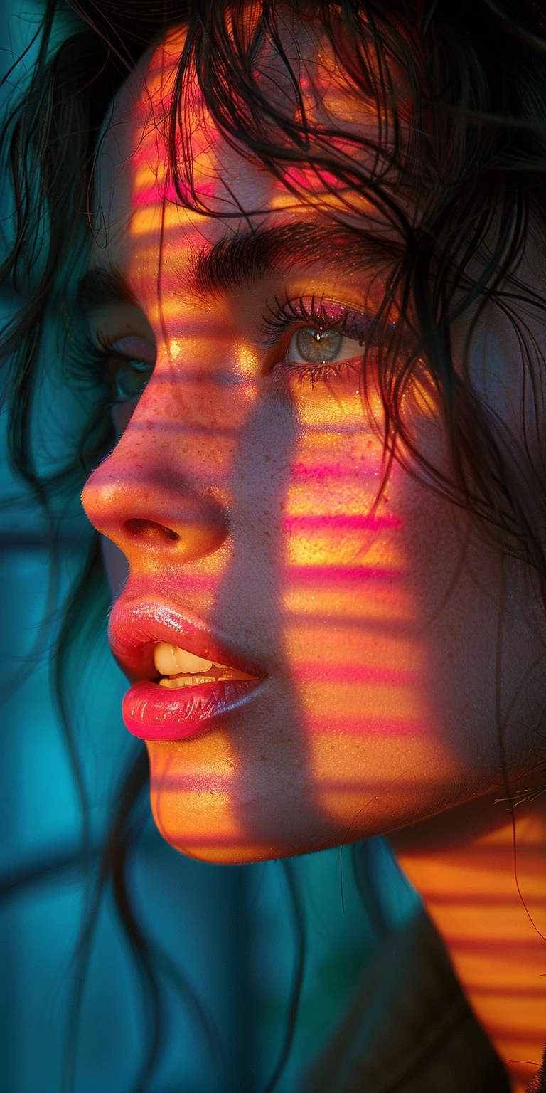 Woman Neon Pink Shadow Close-up Portrait