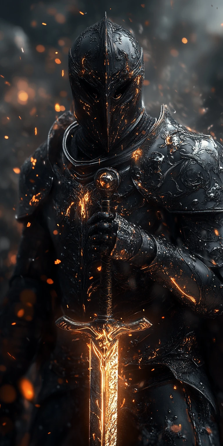 Knight Black Gold Armor Sword Fantasy