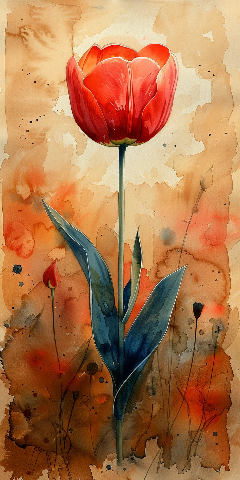 Red Tulip Dawn Watercolor Floral