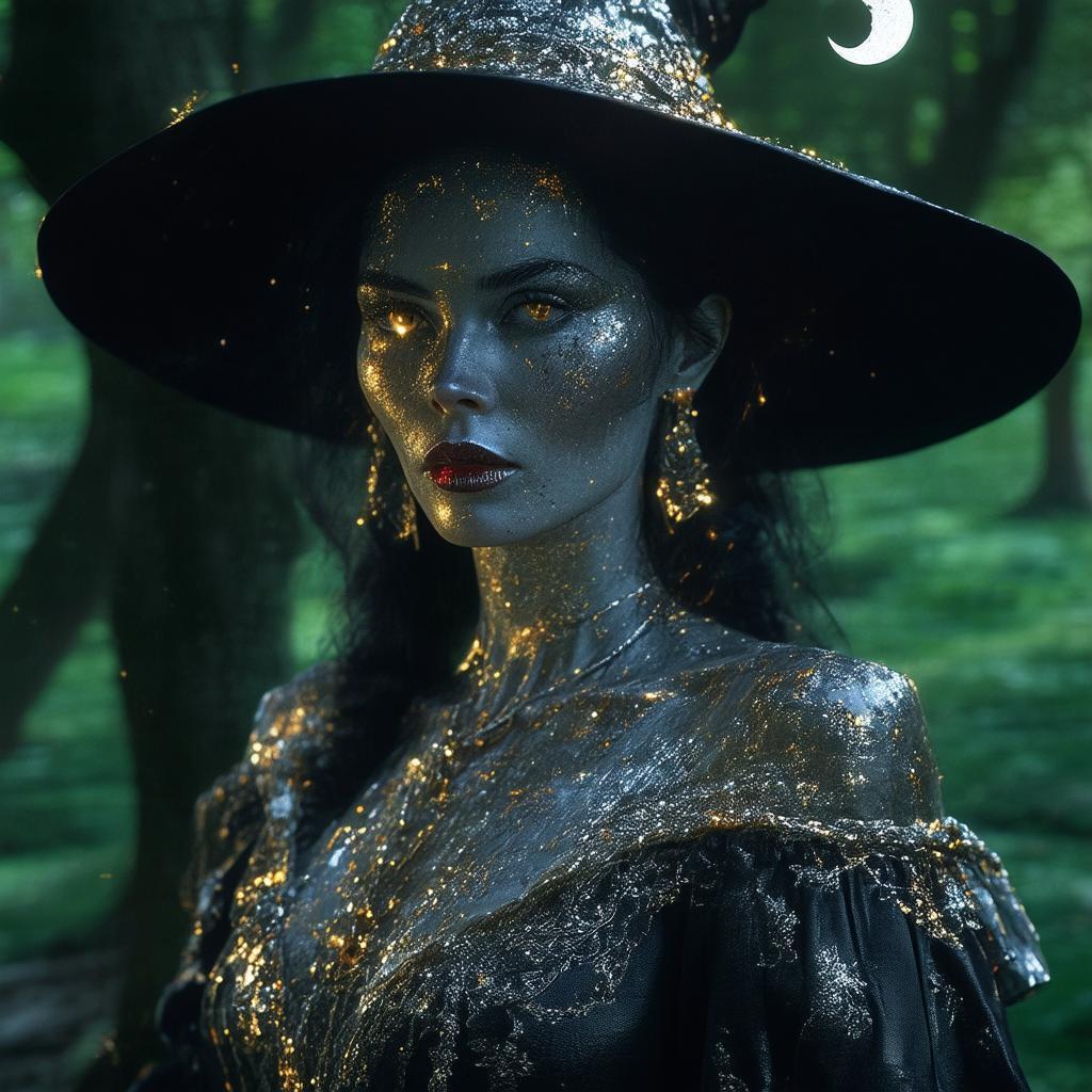 Dark Witch With Red Lips Under White Moon