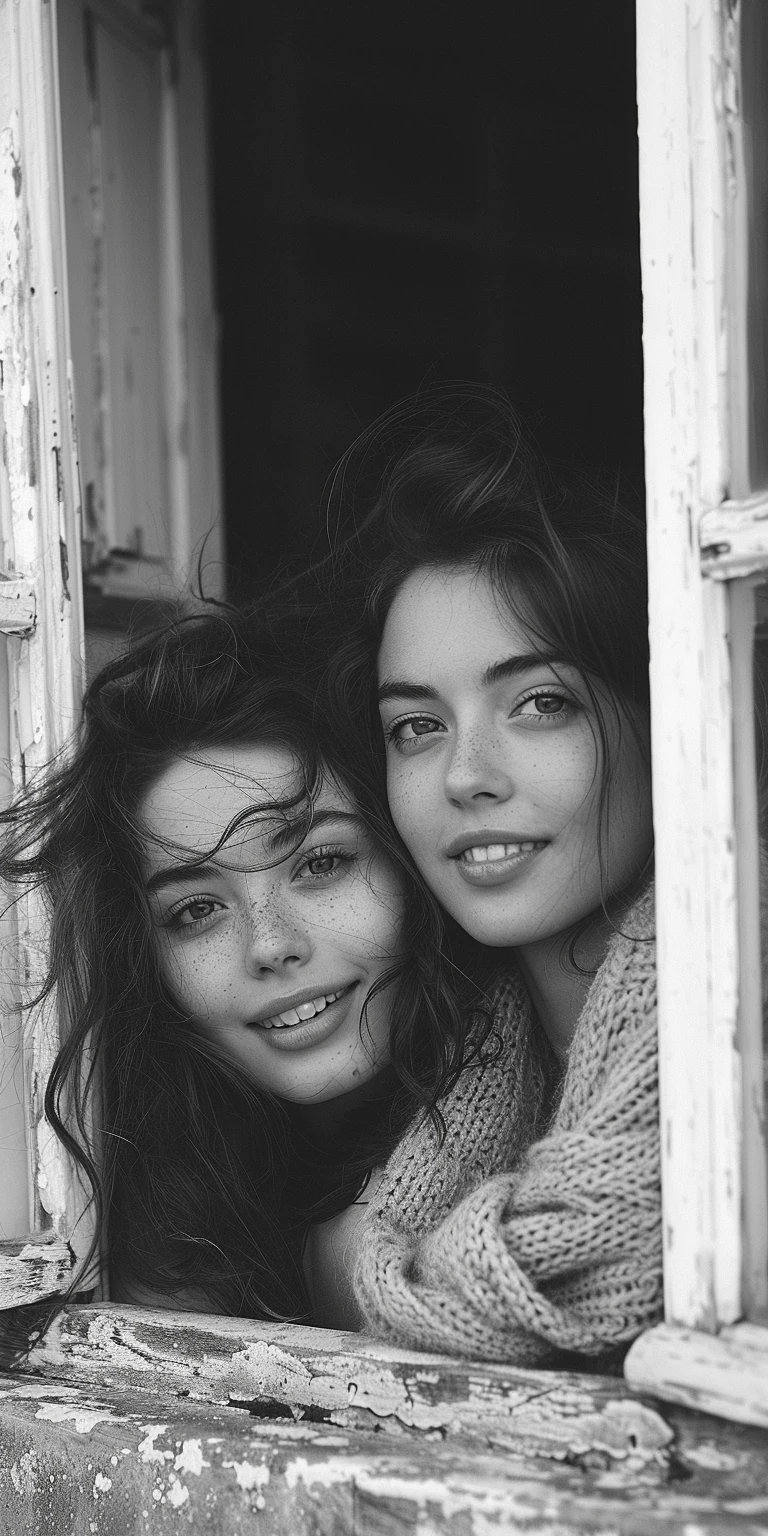 Women Window French House Black White