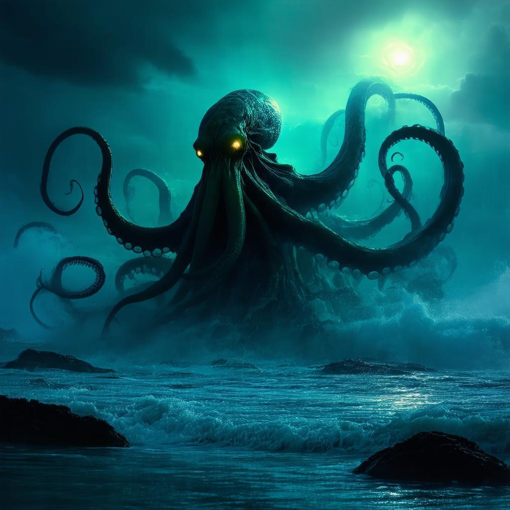 Cthulhu Rising From the Sea in 3D