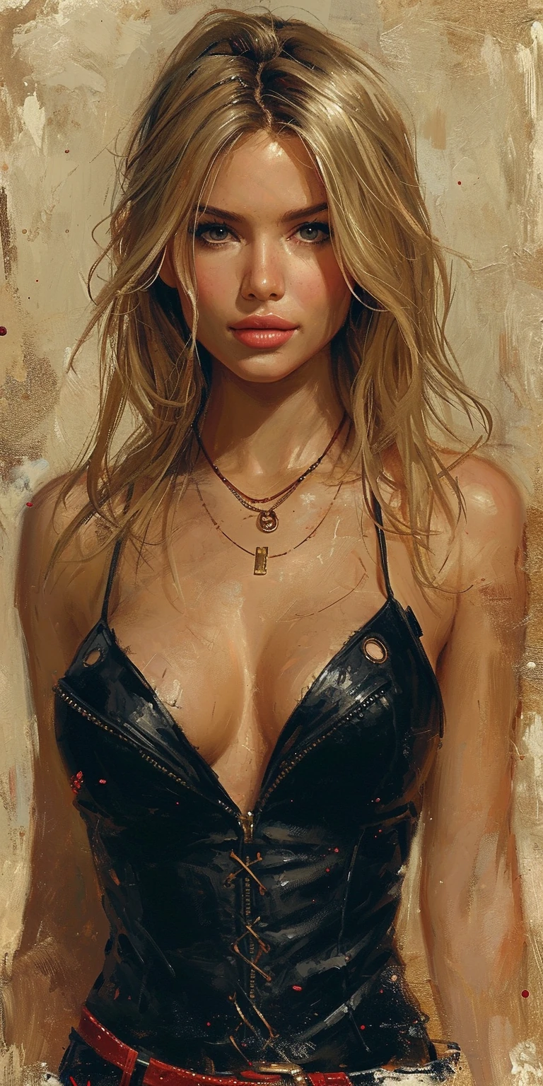 Woman Black Leather Comic Art