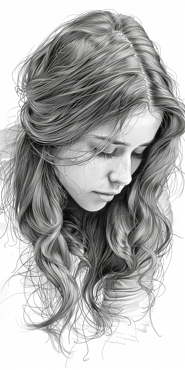 Woman Long Hair Pencil Sketch