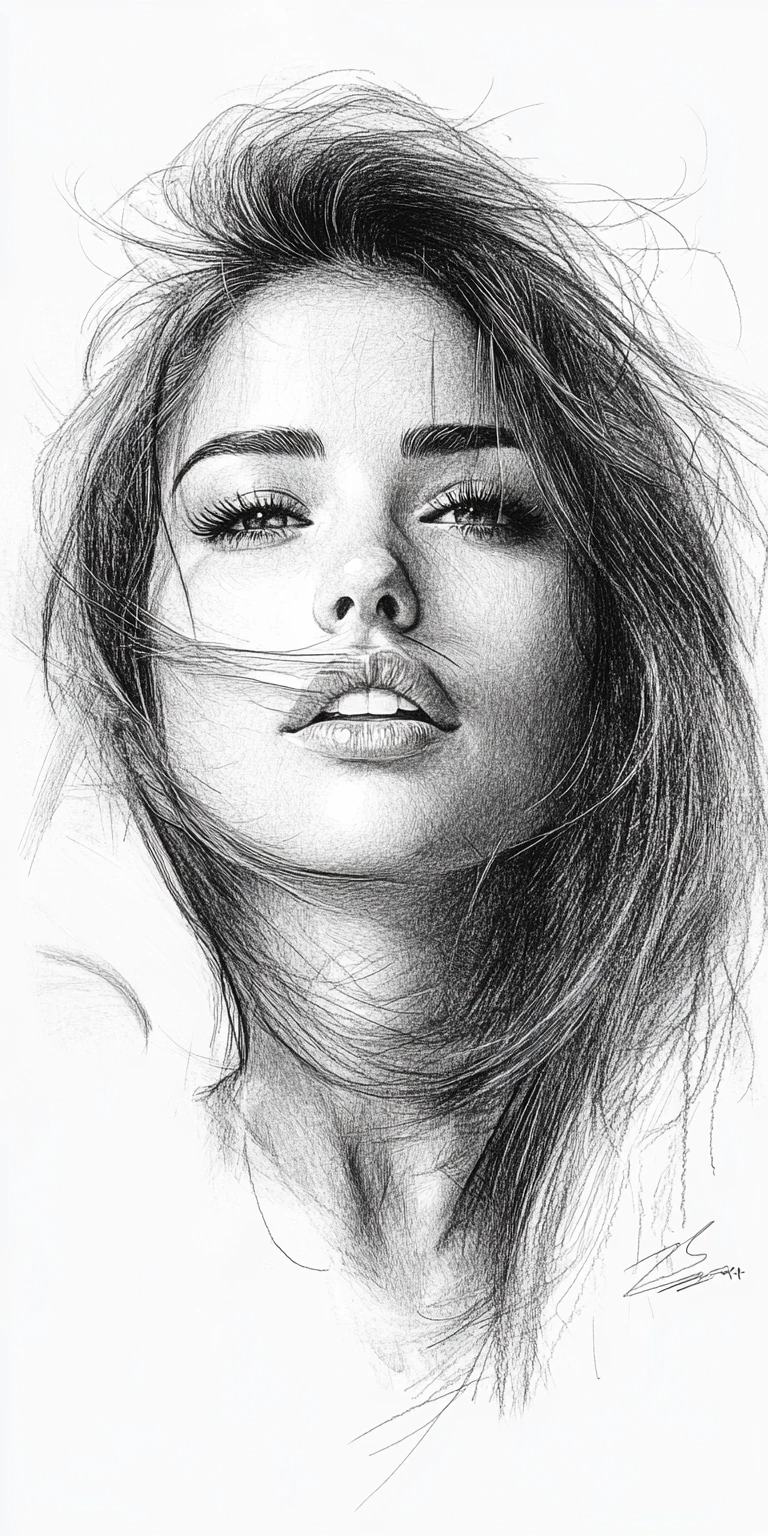 Woman Lithograph Side View Beautiful