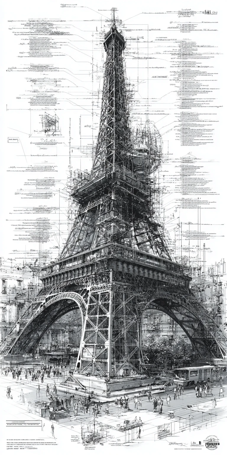 Eiffel Tower Diagramatic Drawing Structure