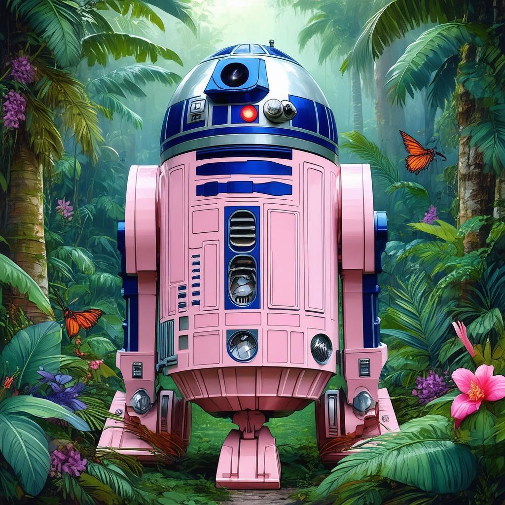 Pink R2D2 in a Botanical Jungle Study