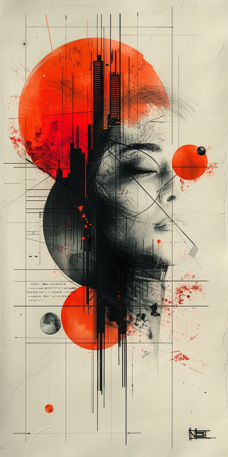 Abstract Shapes Red Accents Collage