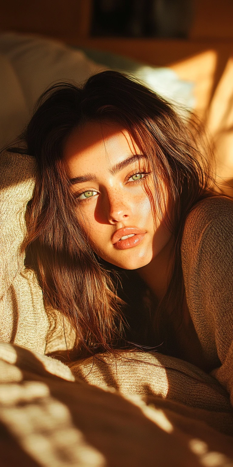 Woman Bed Long Hair Close-up