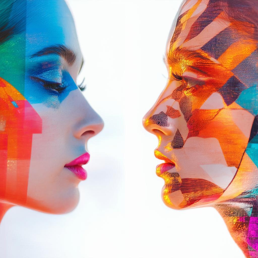 Dual Profile Faces in Vivid Color Symmetry