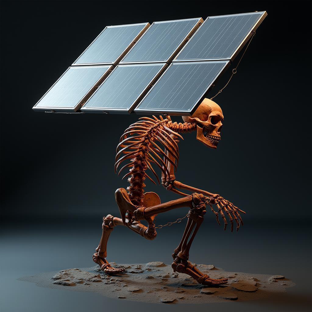 Solar Panel Skeleton Hybrid in Dramatic Shadow