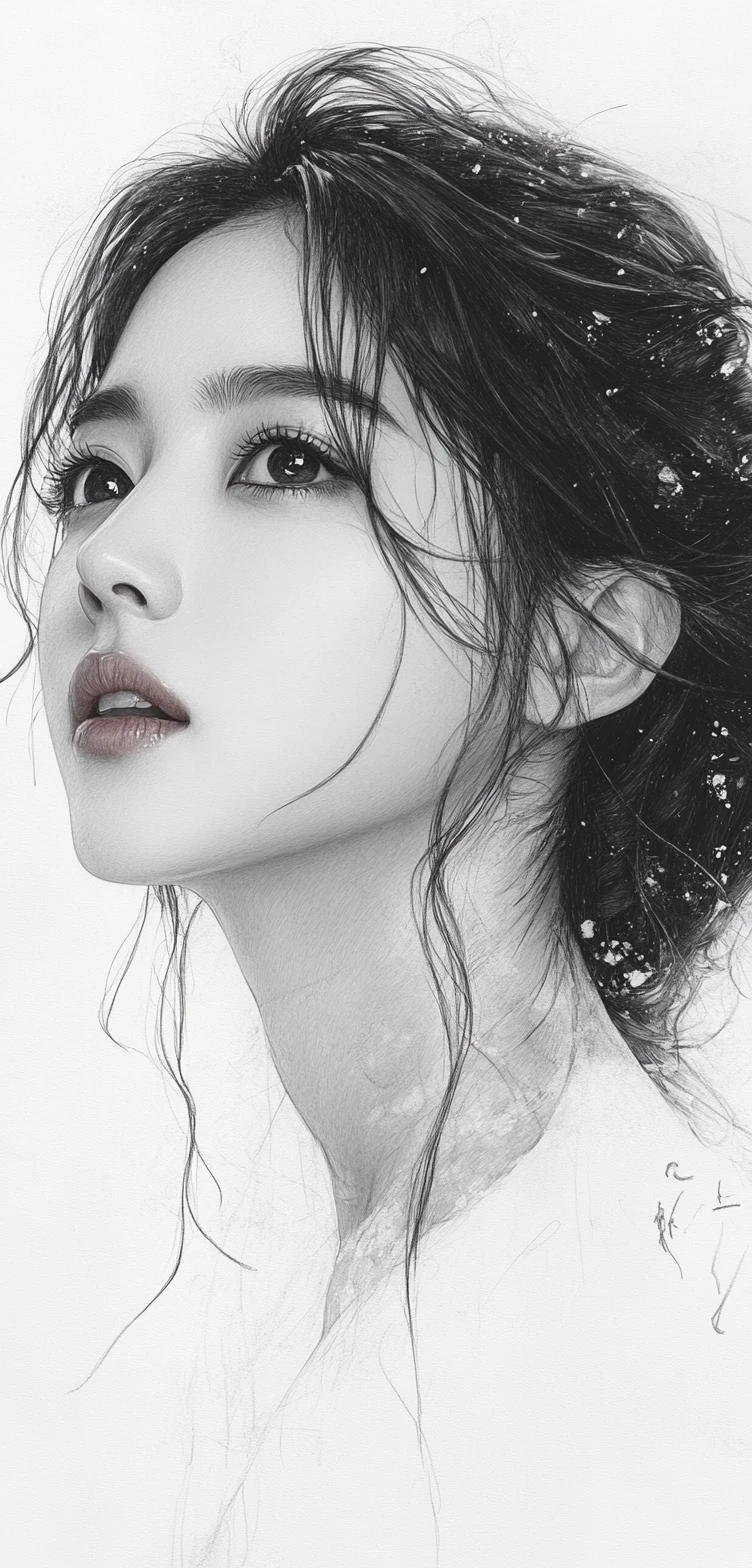 Korean Woman Black White Sketch