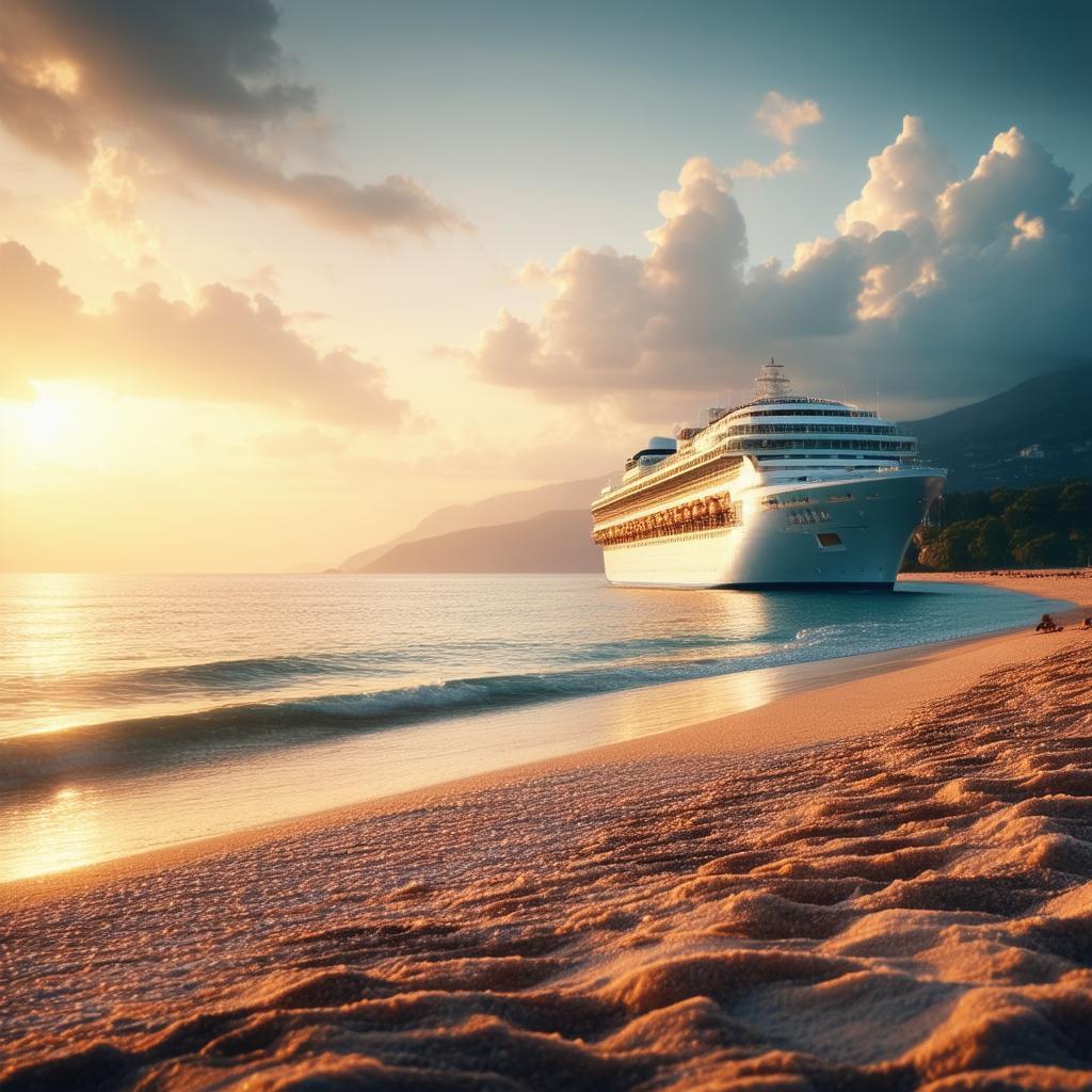Cruise Ship Passing a Golden Hour Beach
