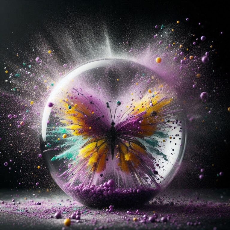 Glass Sphere Shattering into Colorful Butterfly
