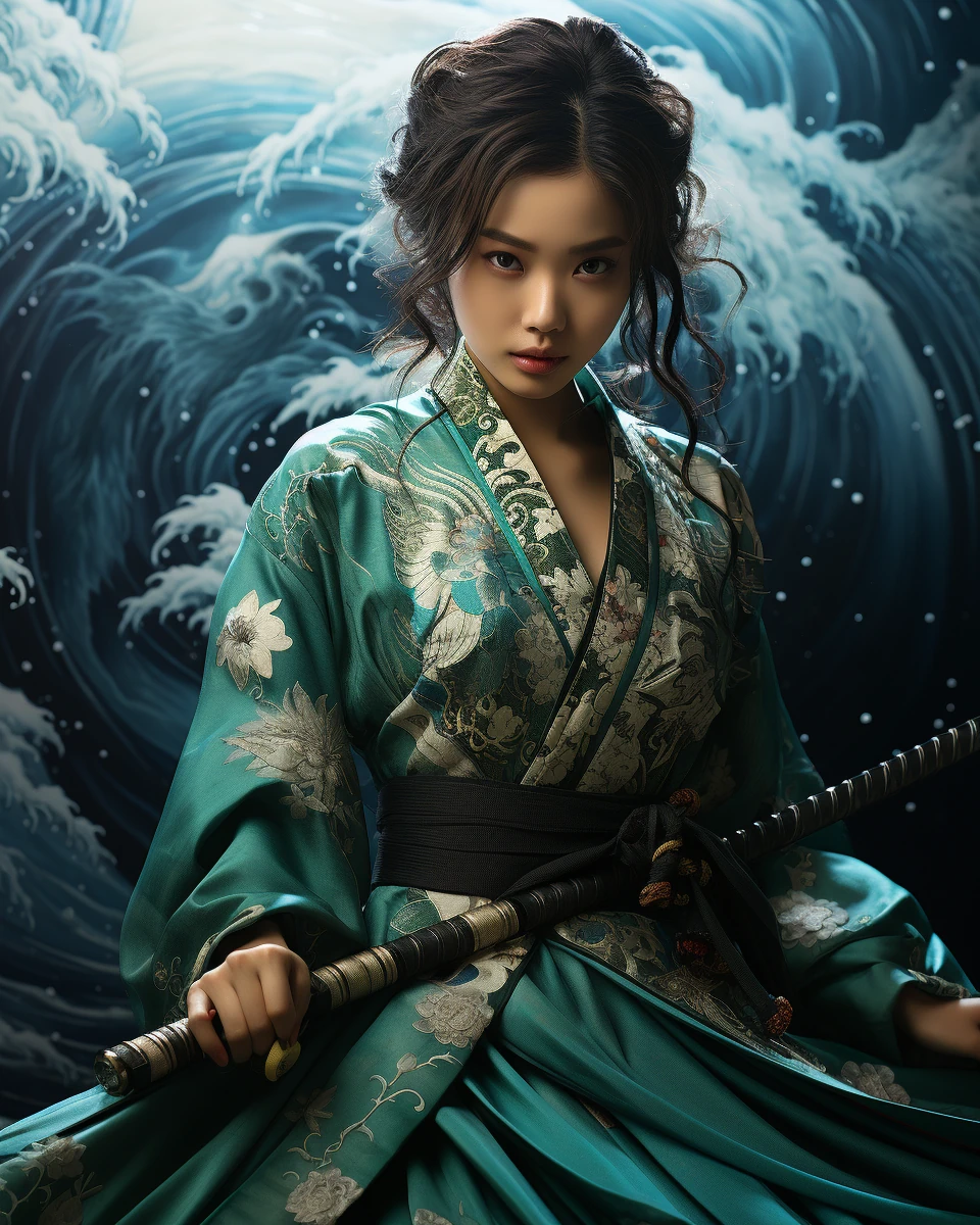 Female Kimono Green Sword