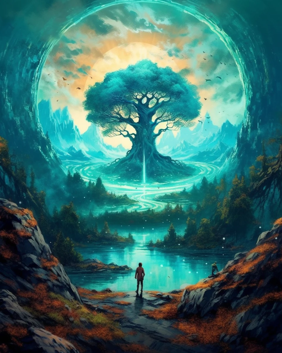 Person Tree Fantasy Landscape