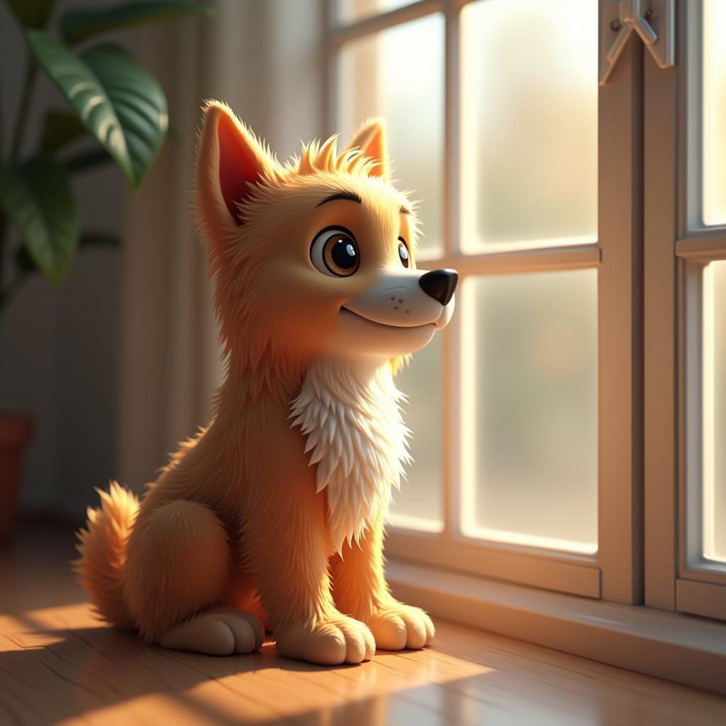 Lifelike 3D Dog Waiting by the Window