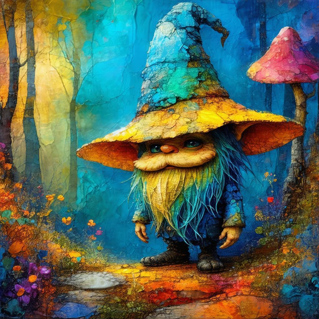 Whimsical Gnomish Creature in Mixed Media