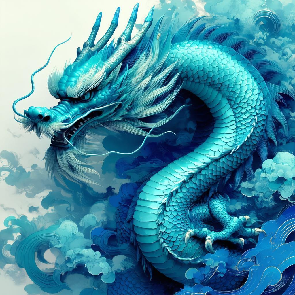 Cyan Dragon in Elegant Minimalist Vectors