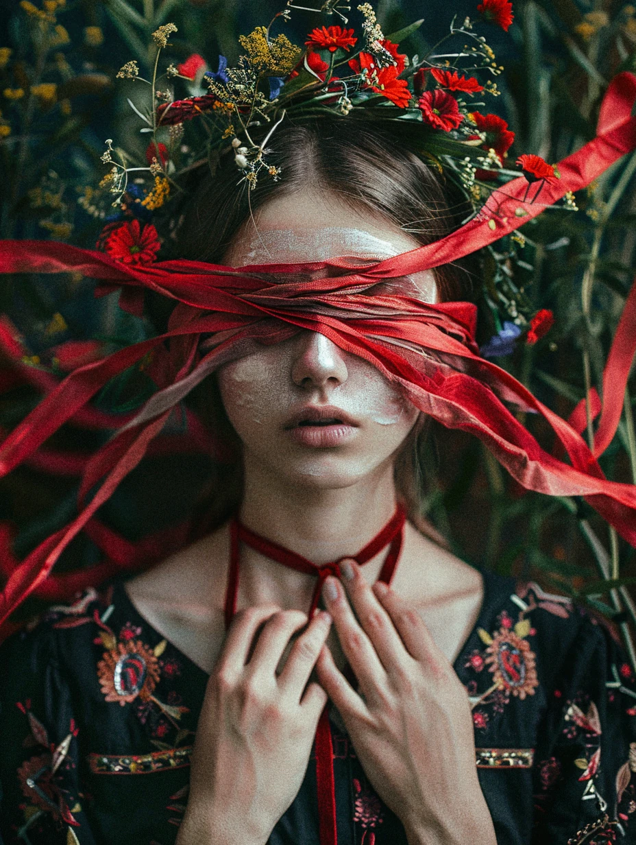 Girl Red Ribbons Ukrainian