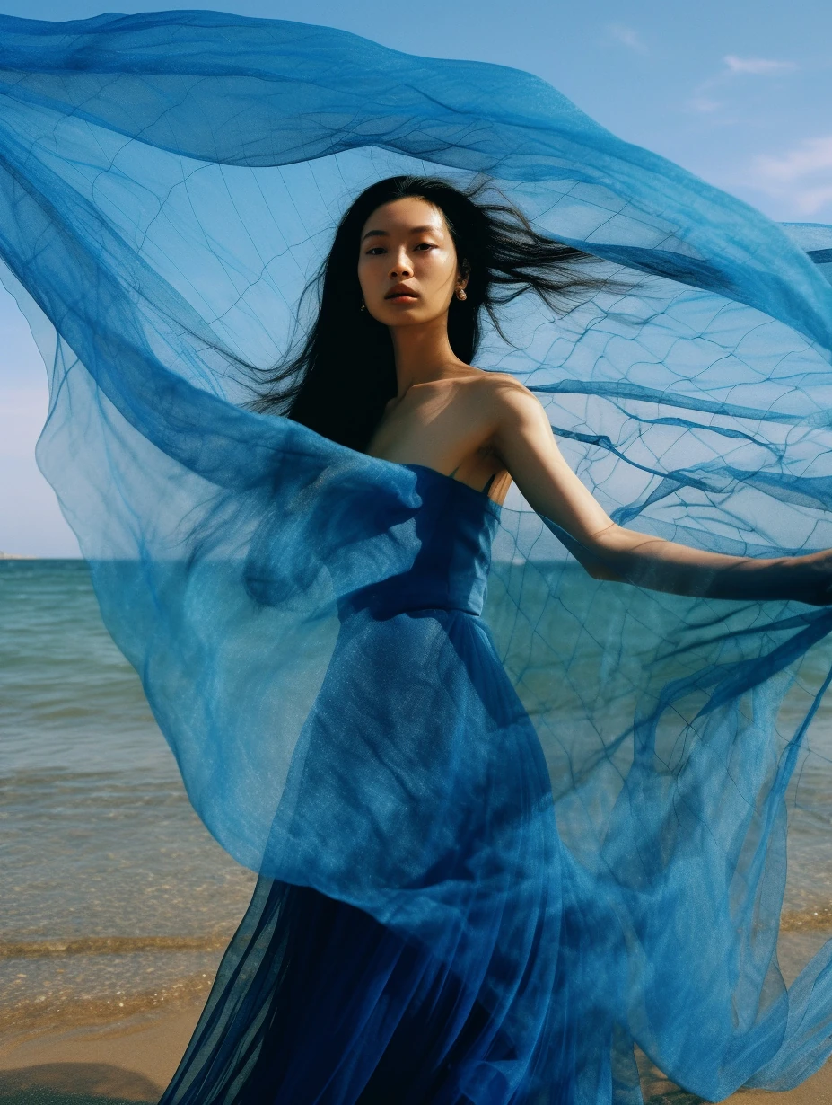 Woman Beach Blue Dress