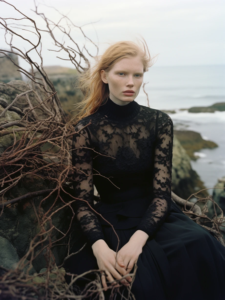 Woman Rock Ocean Lace