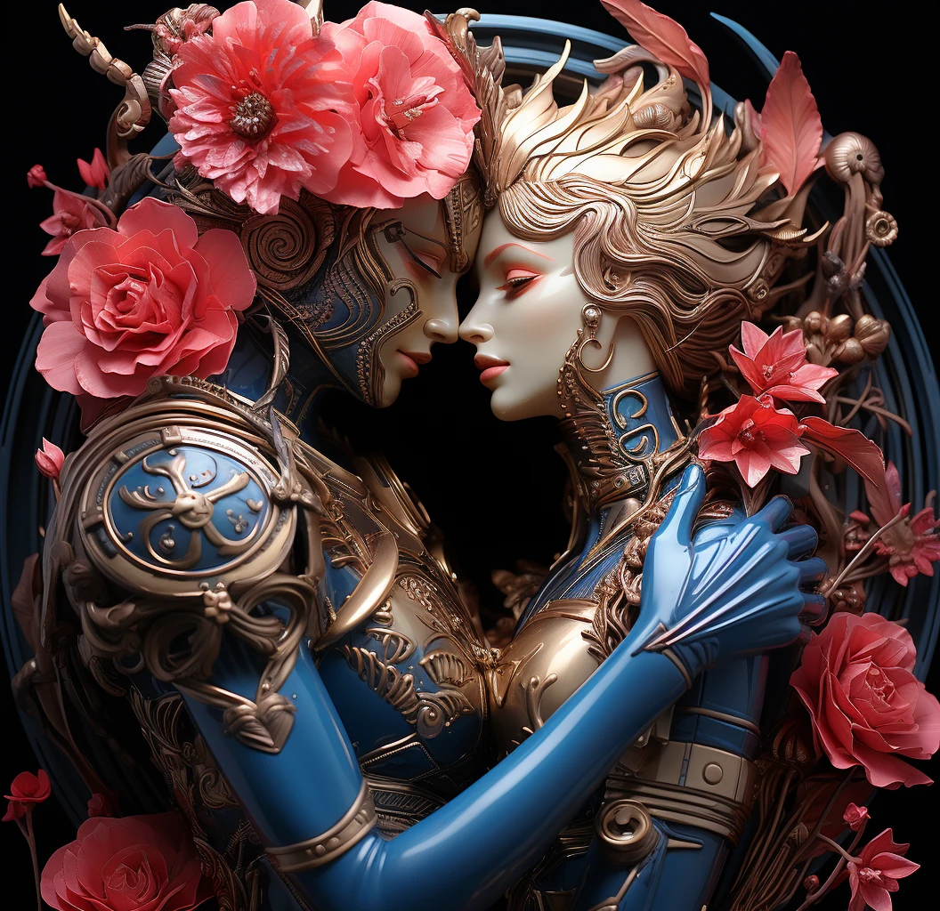 Couple Pink Flowers Cyberpunk