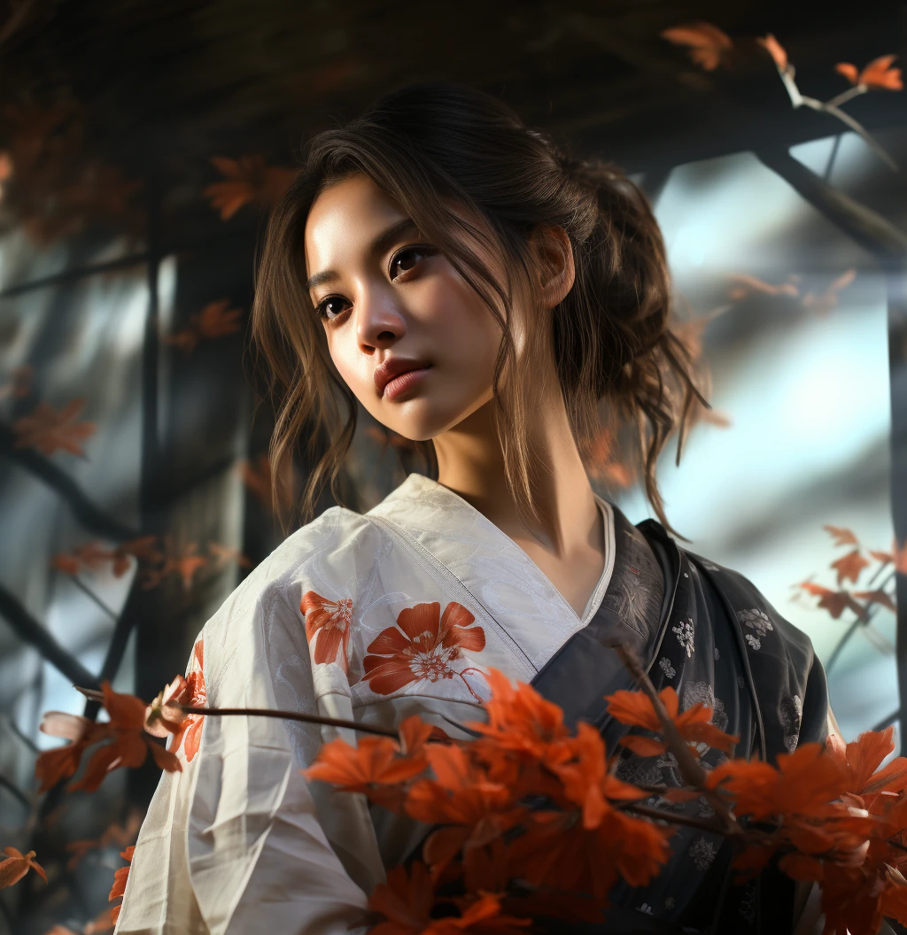 Asian Woman Forest Kimono