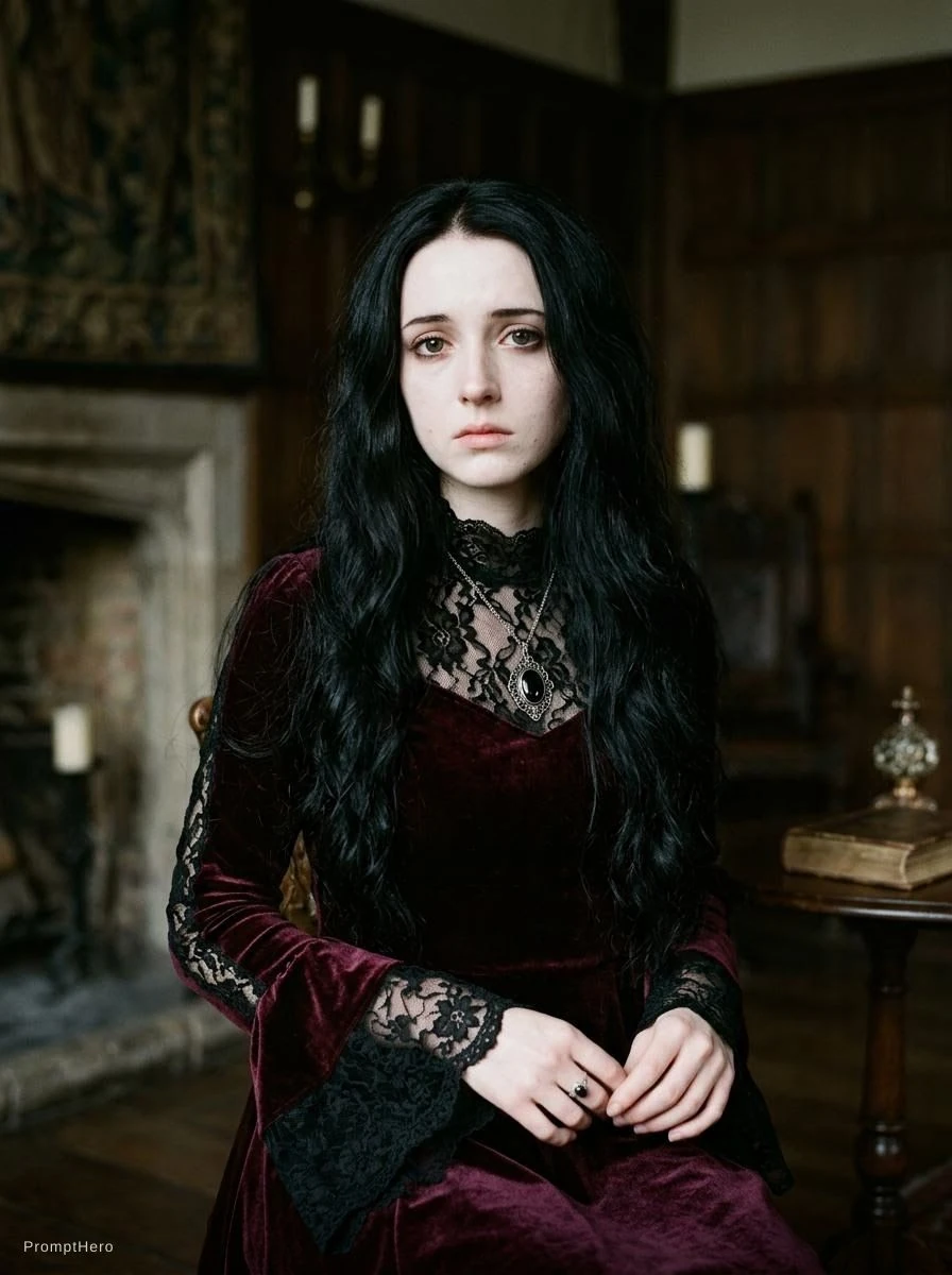 Woman Burgundy Velvet Mysterious