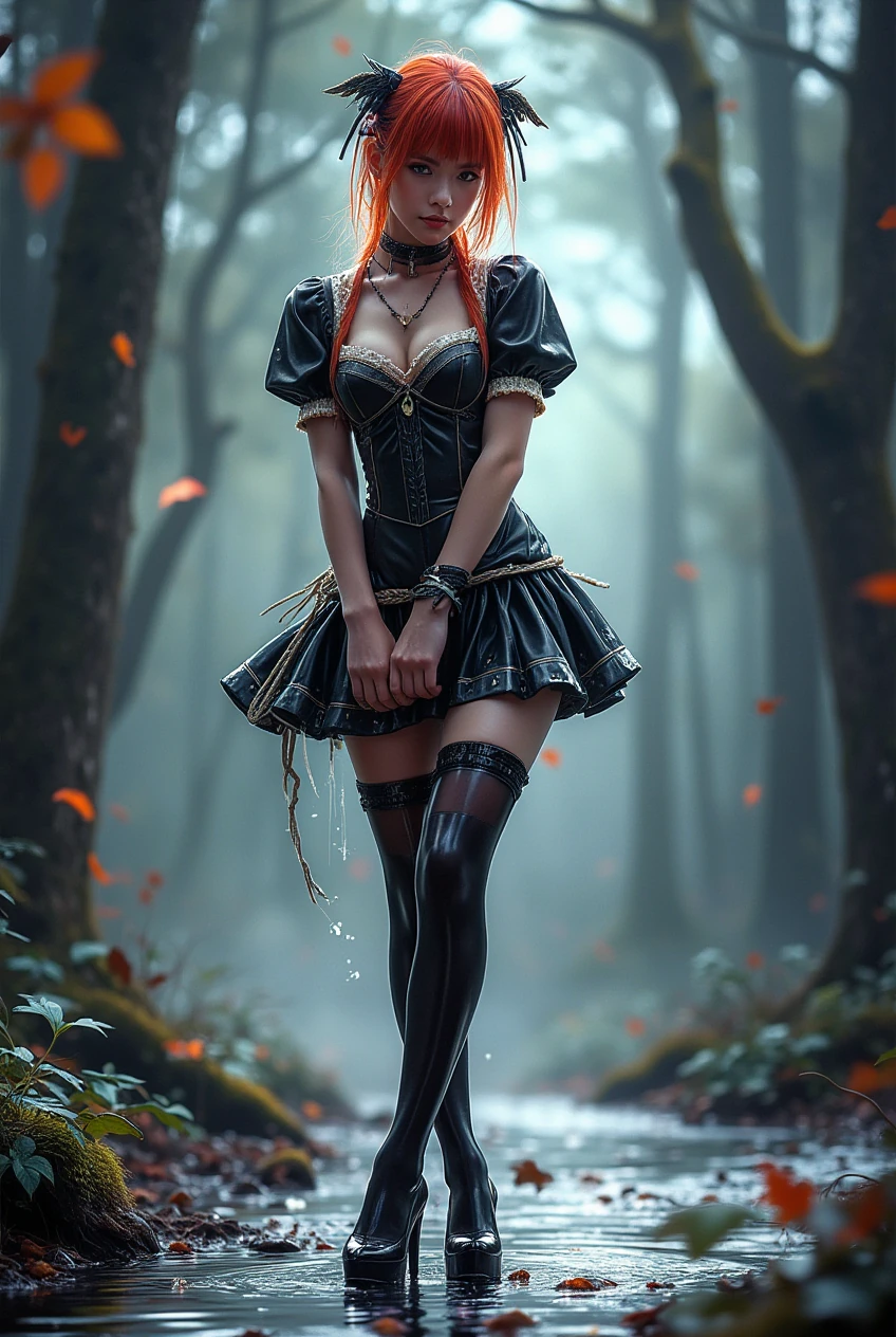 Redhead Woman Satin Stockings