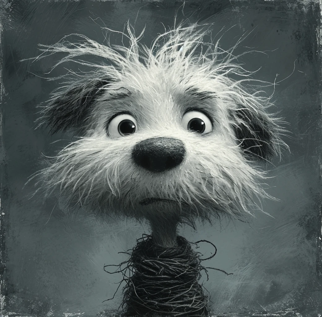 Dog Messy Hair Whimsical
