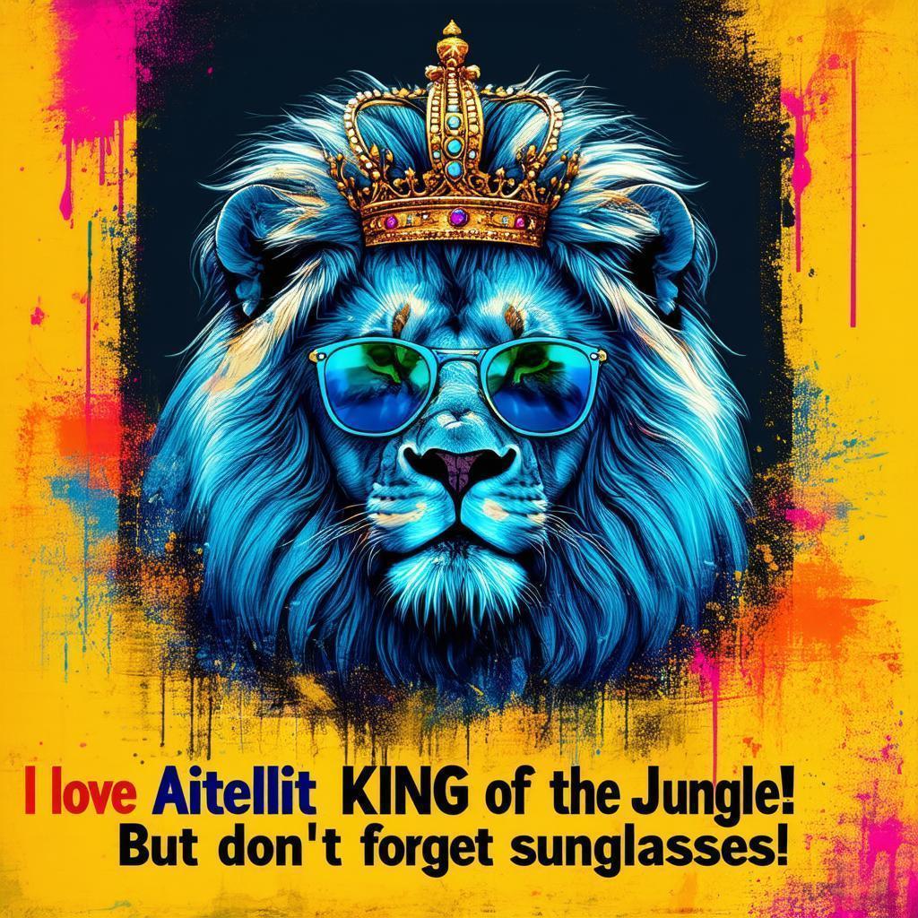 Crowned Lion in Blue Sunglasses Graffiti